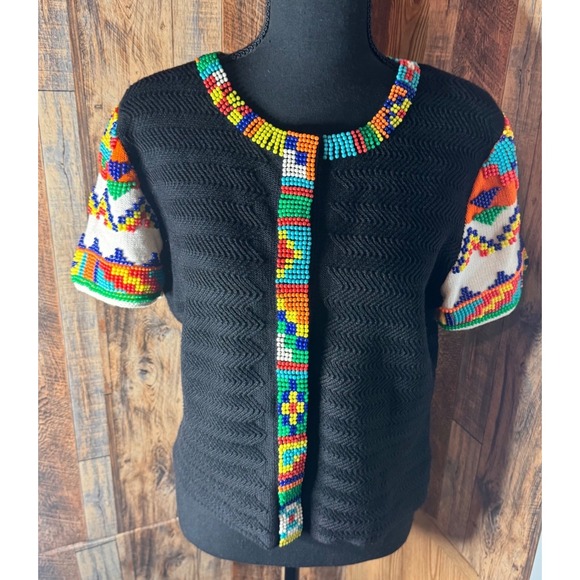 Michael Simon New York Beaded Knit Cardigan Top Colorful Unique Detail - Picture 1 of 6